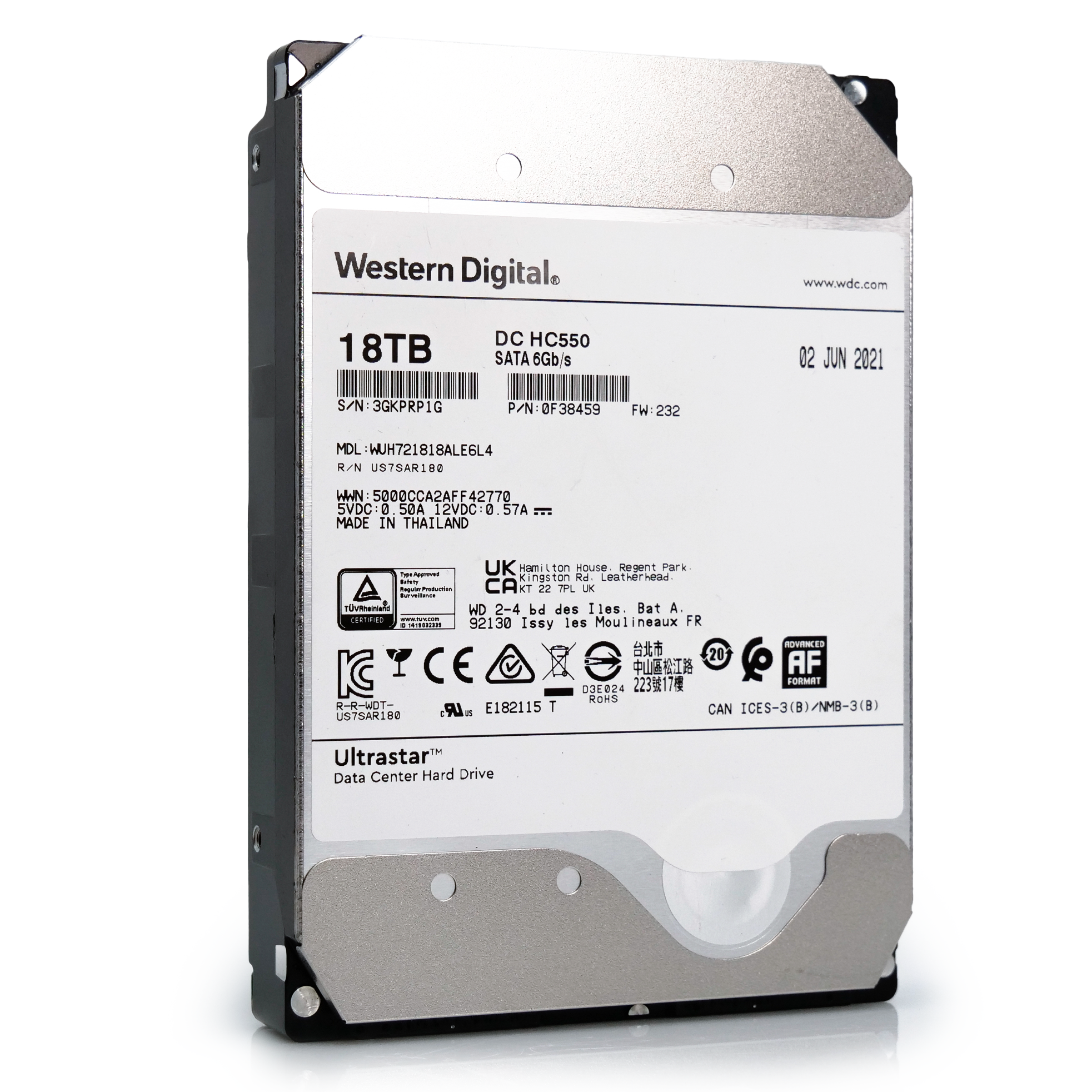 Western Digital Ultrastar DC HC550 WUH721818ALE6L4 0F38459 18TB 7.2K RPM SATA 6Gb/s 512e 512MB 3.5" Refurbished HDD