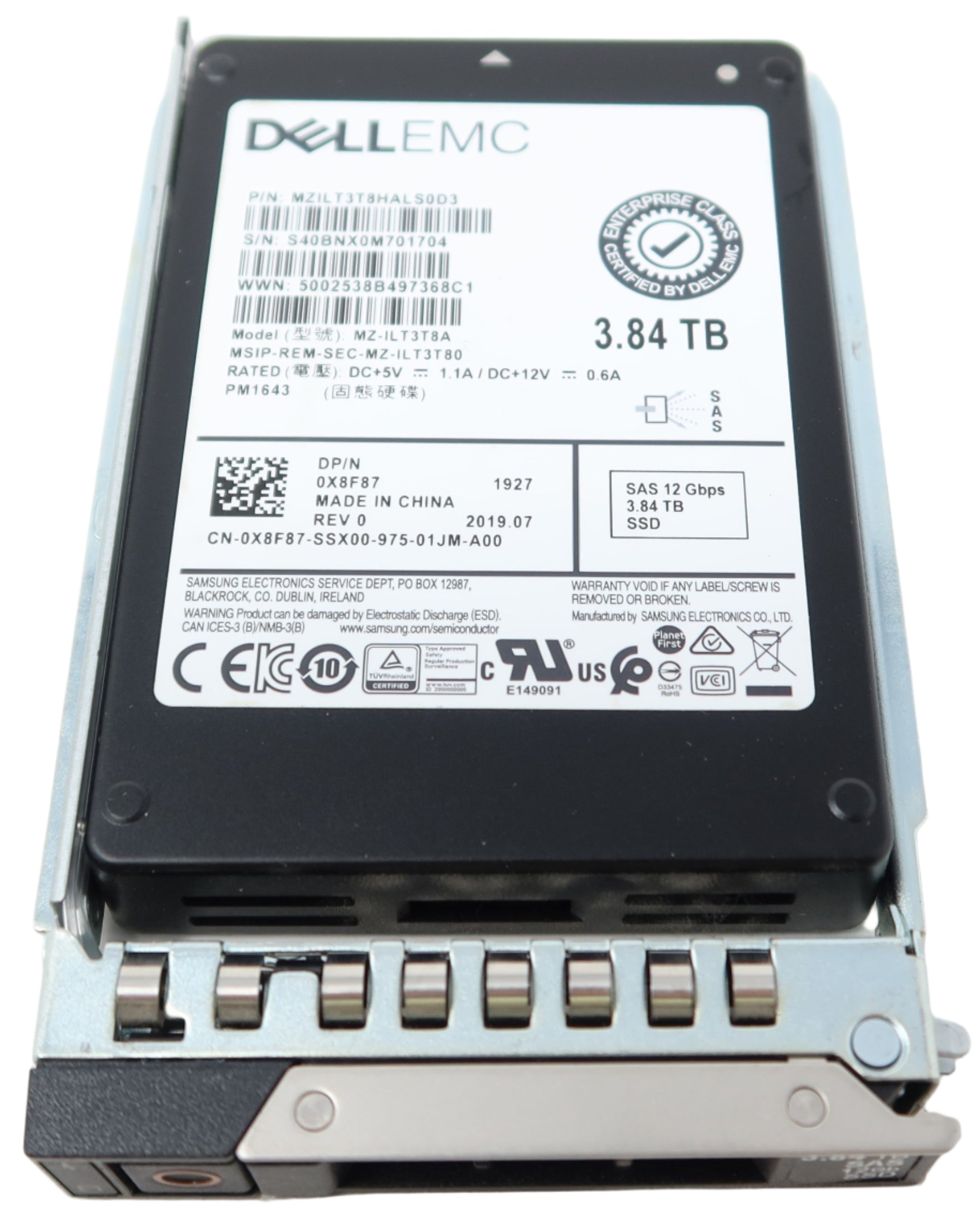 X8F87 DELL EMC 3.84TB SAS 12Gbps 2.5IN SSD 0X8F87 MZ-ILT3T8A G14
