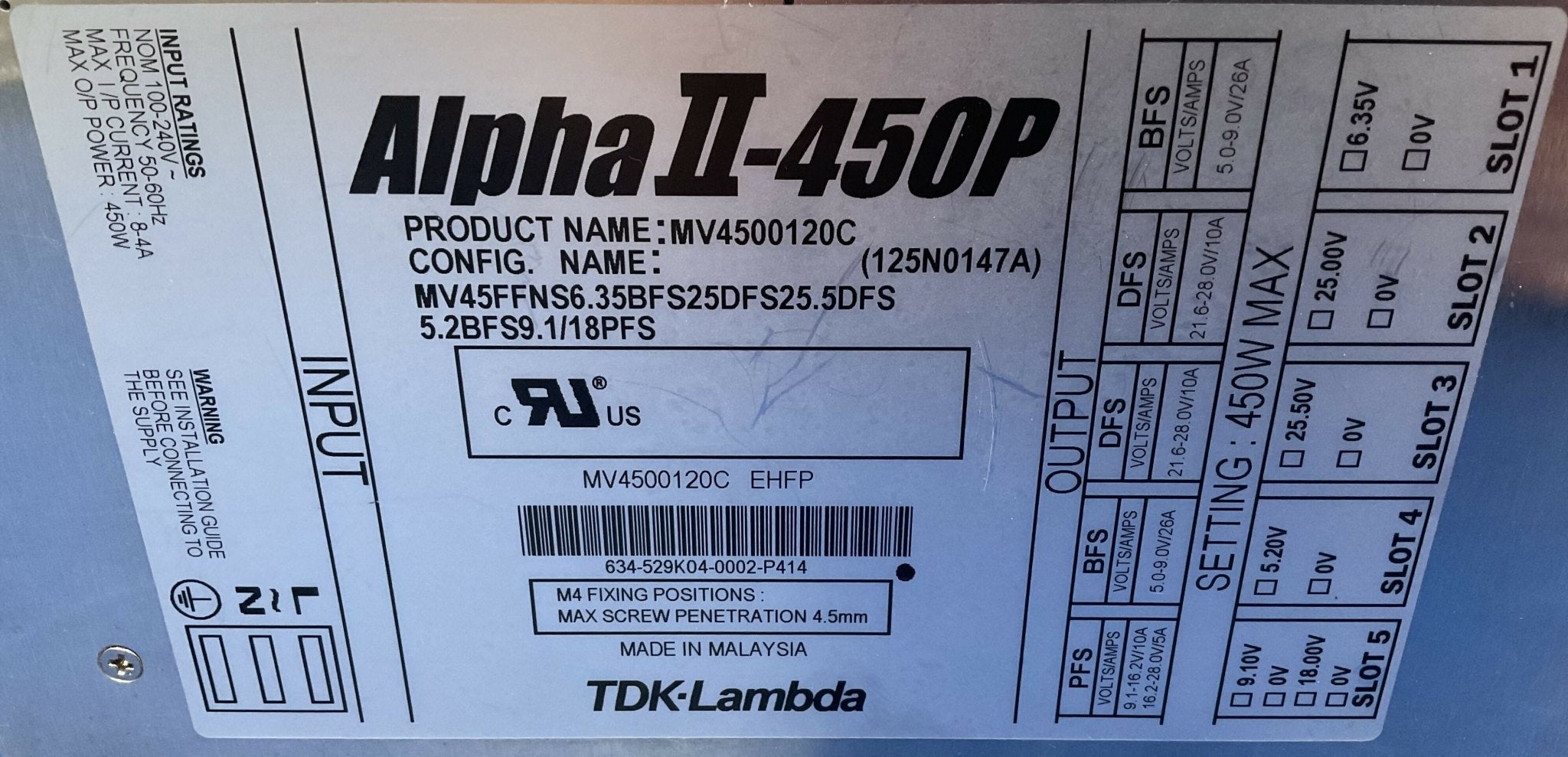 ALPHA II-450P POWER SUPPLY (MV4500120C/125N0147A ) TDK-LAMBDA