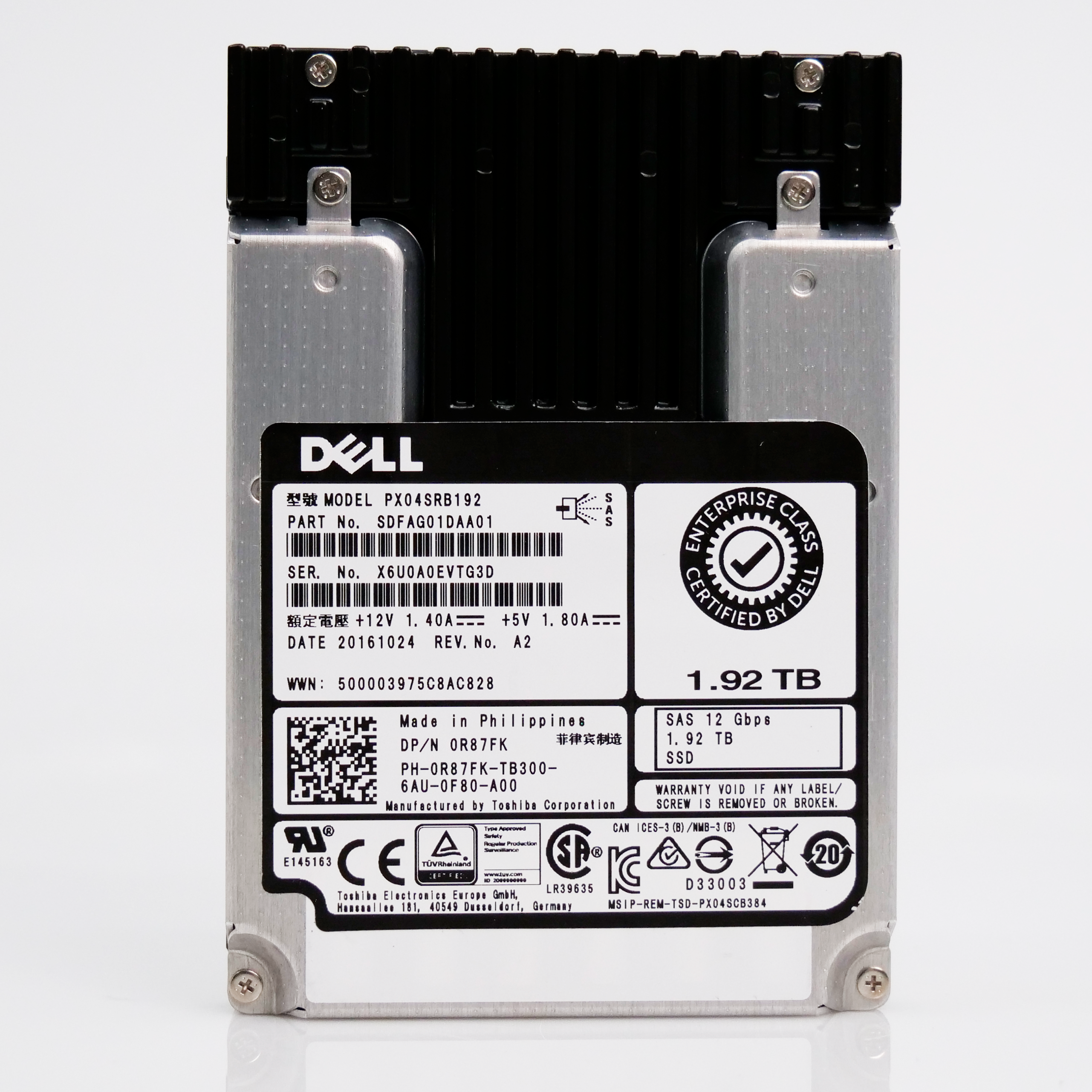 Toshiba Enterprise SSD PX04SRB192 1.92TB 1 DWPD SAS-3 12Gb/s MLC 2.5in Recertified Solid State Drive