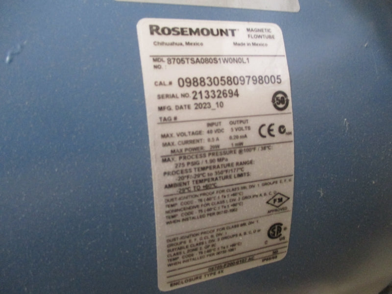 ROSEMOUNT FLOW TUBE 8705TSA080S1W0N0L1 40VDC 0.5A 275PSI NSMP