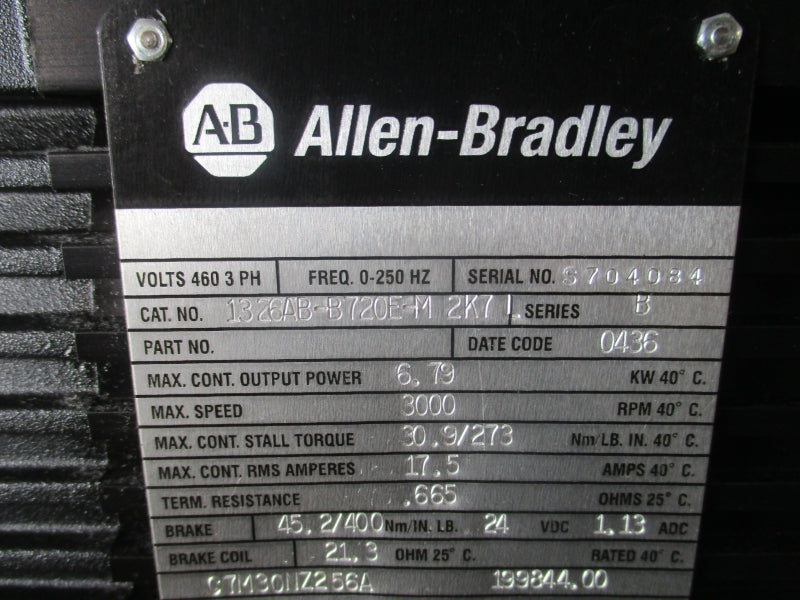 ALLEN BRADLEY 1326AB-B720E-M2K7L SER. B 460V 17.5A NSNP