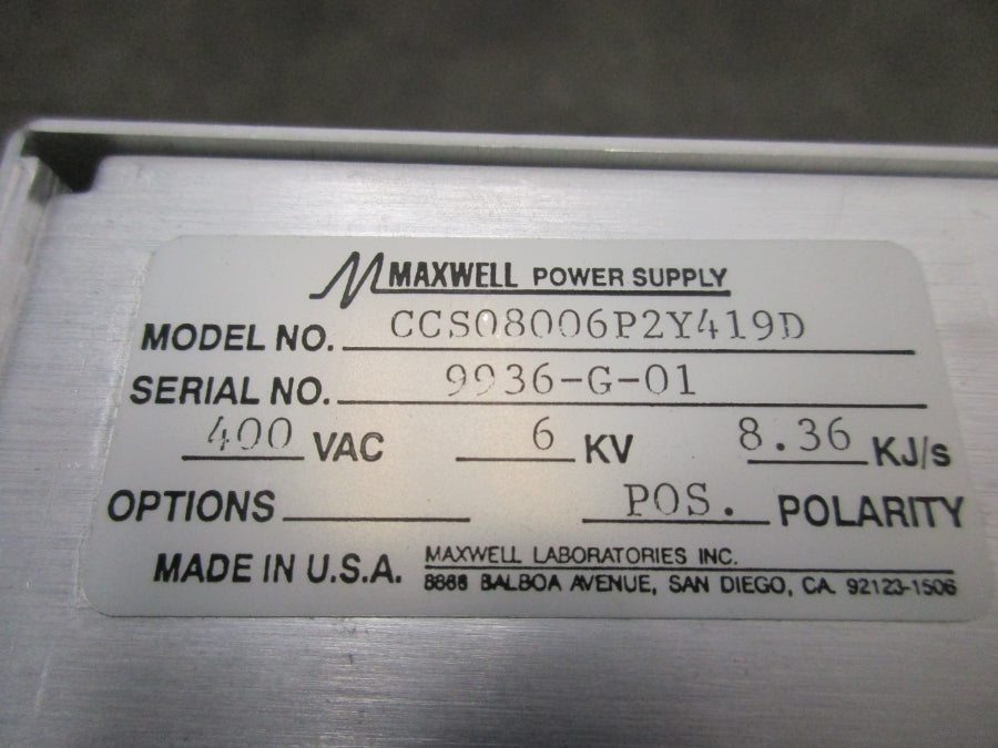 MAXWELL POWER SUPPLY CCS08006P2Y419D 400VAC NSMP