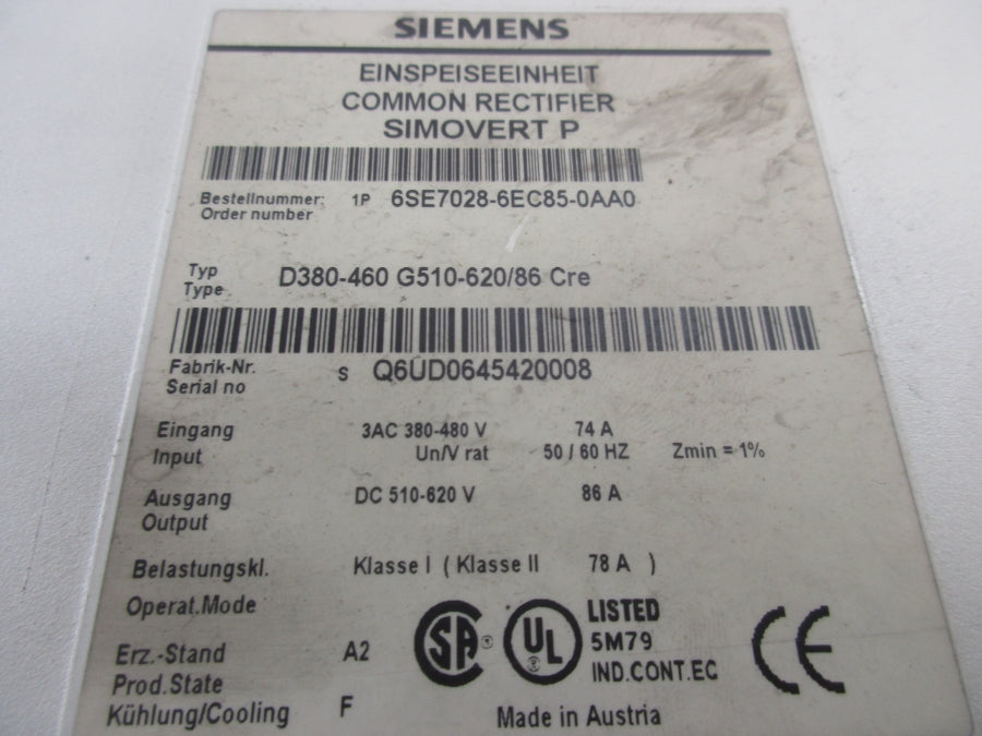 SIEMENS 6SE7028-6EC85-0AA0 380-480V 74A (AS PICTURED) NSNP