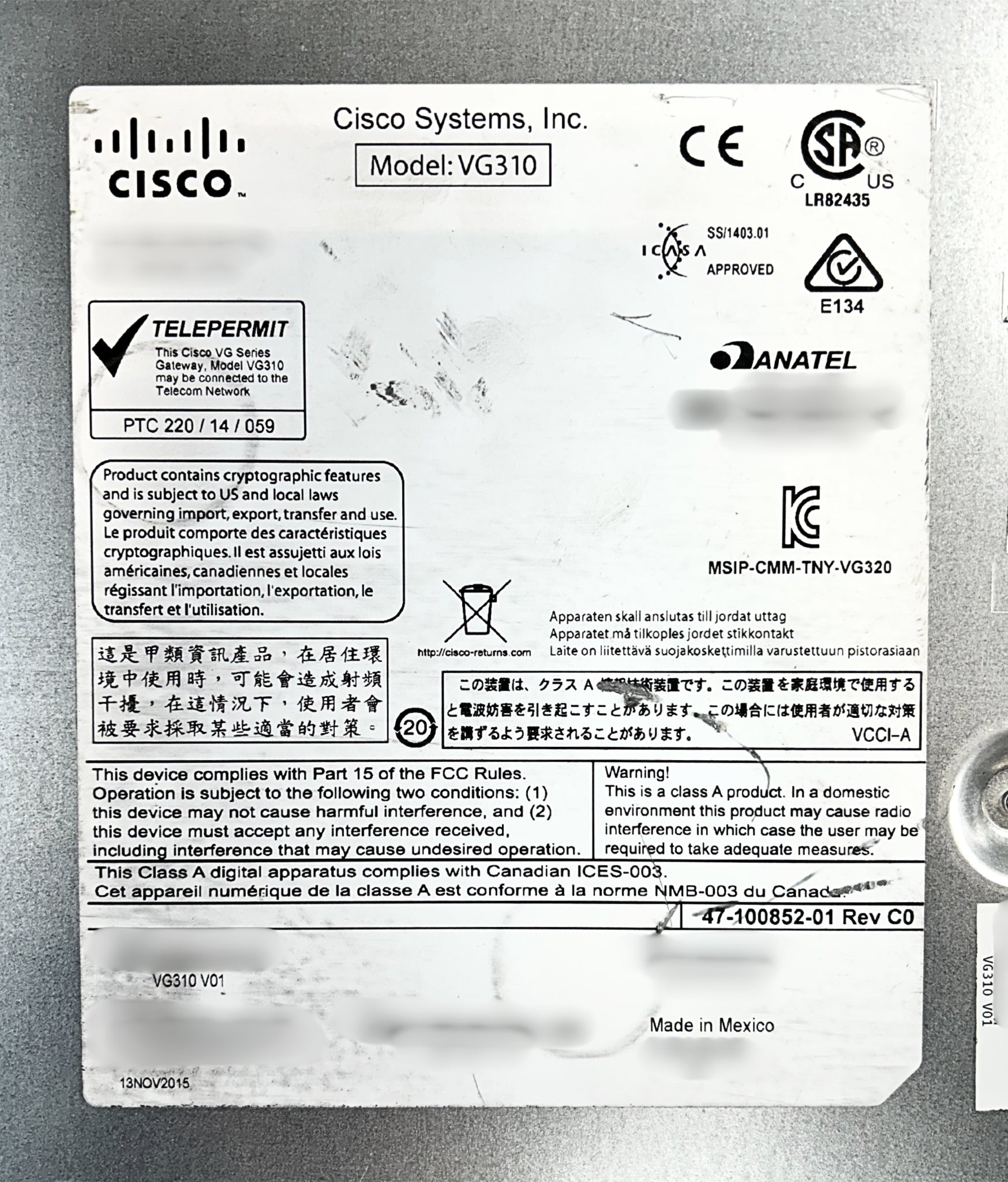Cisco VG310 Cisco Modular 24 Port FXS VOIP Gateway