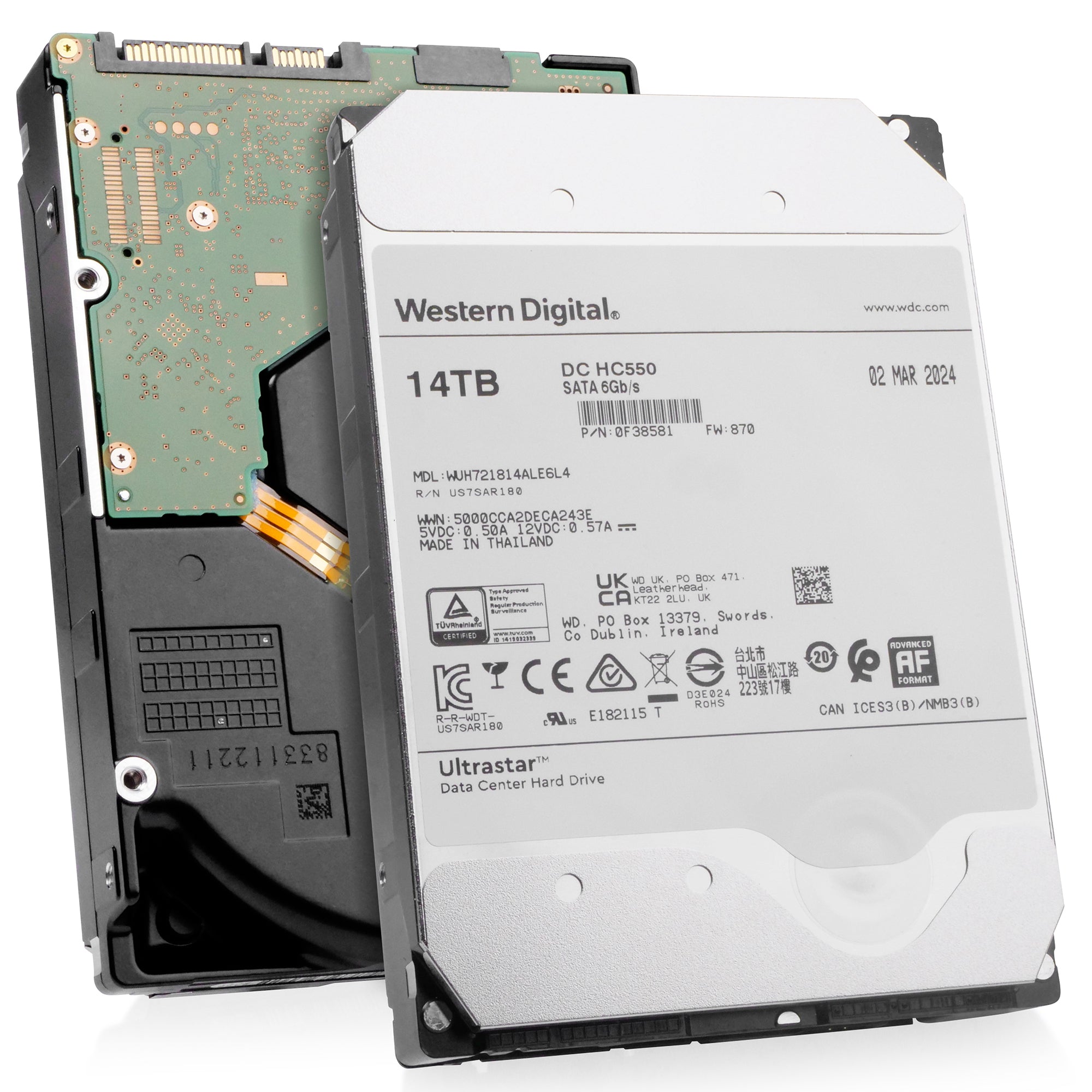 Western Digital Ultrastar DC HC550 WUH721814ALE6L4 0F38581 14TB 7.2K RPM SATA 6Gb/s 512e 3.5in Hard Drive