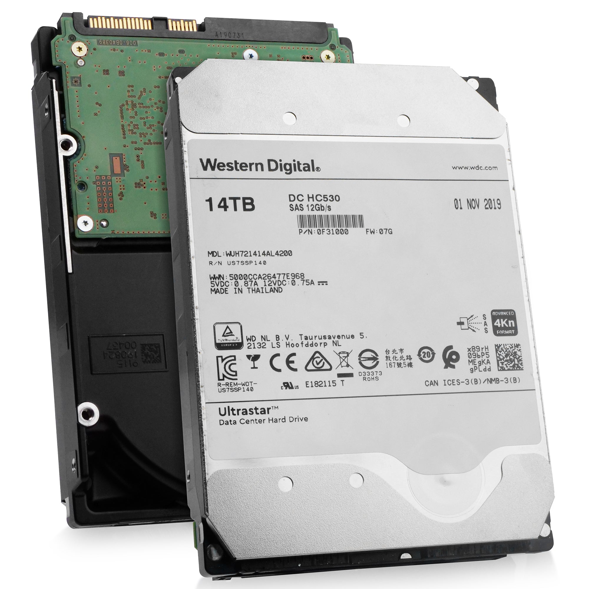 Western Digital Ultrastar DC HC530 WUH721414AL4200 0F31000 14TB 7.2K RPM SAS 12Gb/s 4Kn 3.5in Refurbished HDD