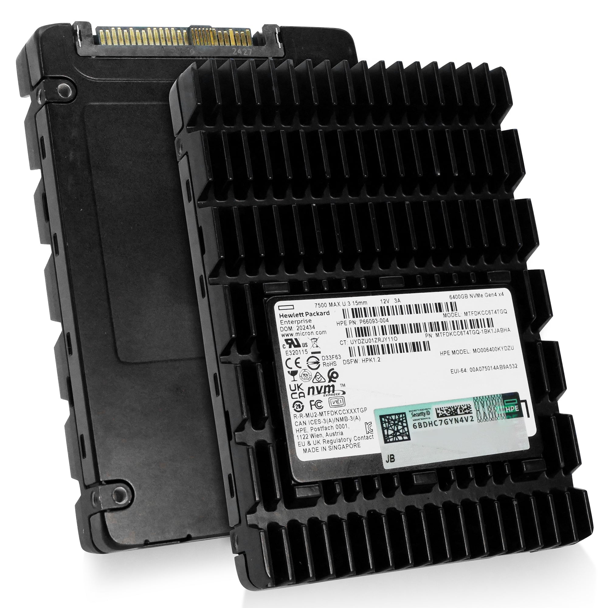 HP/Micron 7500 MAX MTFDKCC6T4TGQ 6.4TB PCIe Gen 4.0 x4 8GB/s 3D TLC U.3 NVMe 2.5in Recertified Solid State Drive