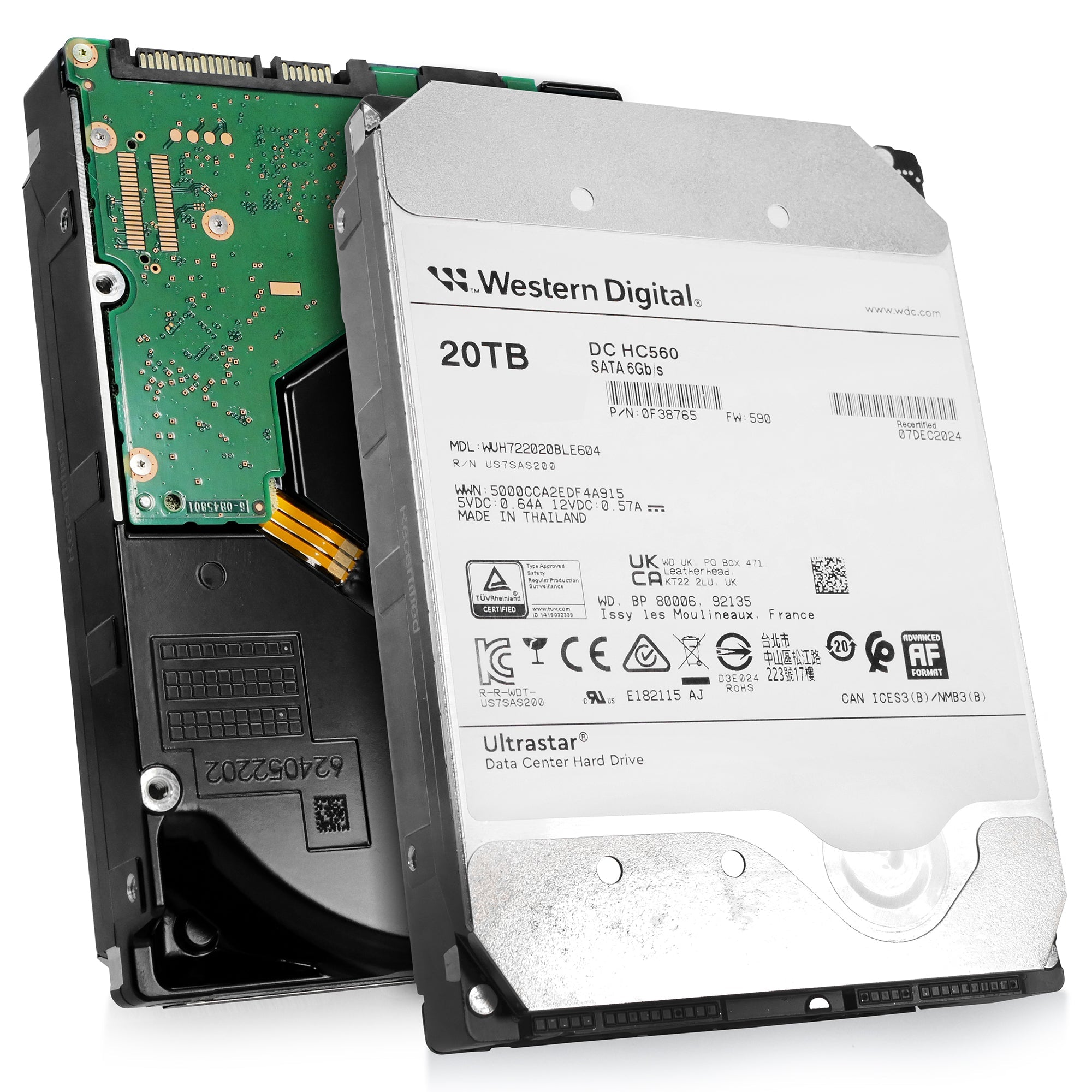 Western Digtial Ultrastar DC HC560 WUH722020BLE604 0F38765 20TB 7.2K RPM SATA 6Gb/s 512e 3.5in Refurbished HDD