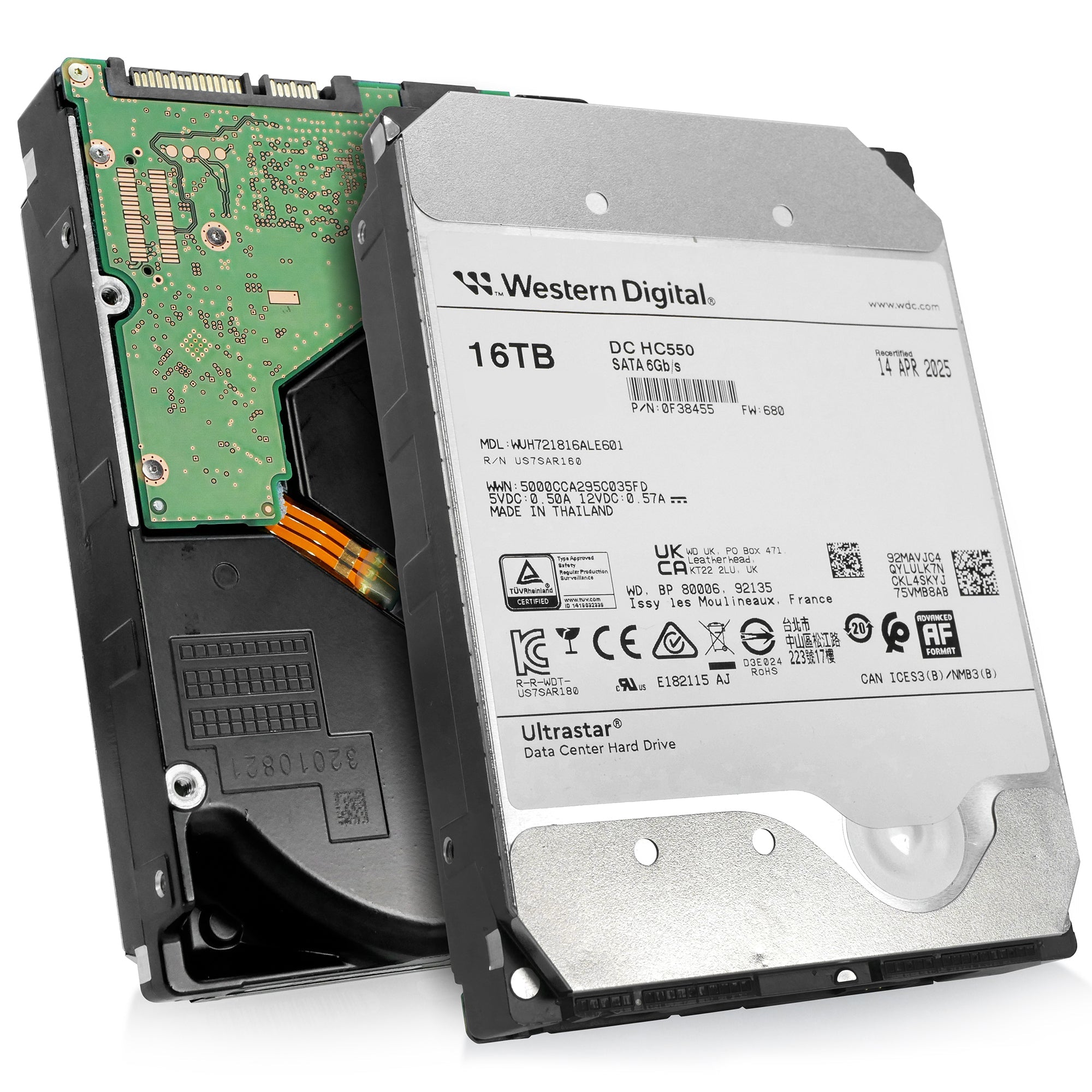 Western Digital Ultrastar DC HC550 WUH721816ALE601 0F38455 16TB 7.2K RPM SATA 6Gb/s 512e 3.5in Refurbished HDD