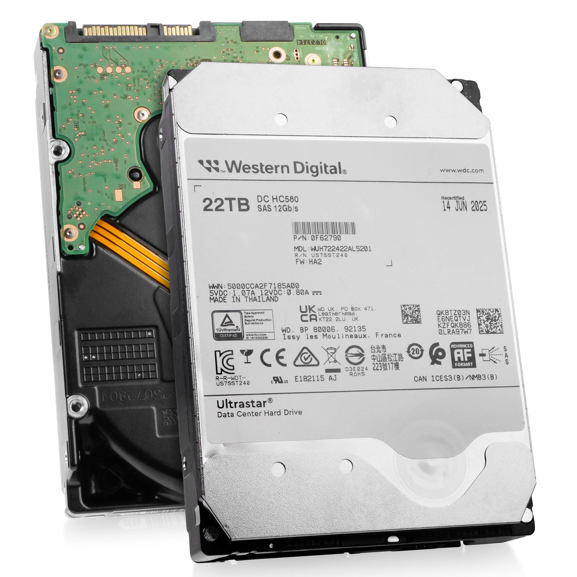 Western Digital Ultrastar DC HC580 WUH722422AL5201 0F62790 22TB 7.2K RPM SAS 12Gb/s 512e 3.5in Recertified Hard Drive
