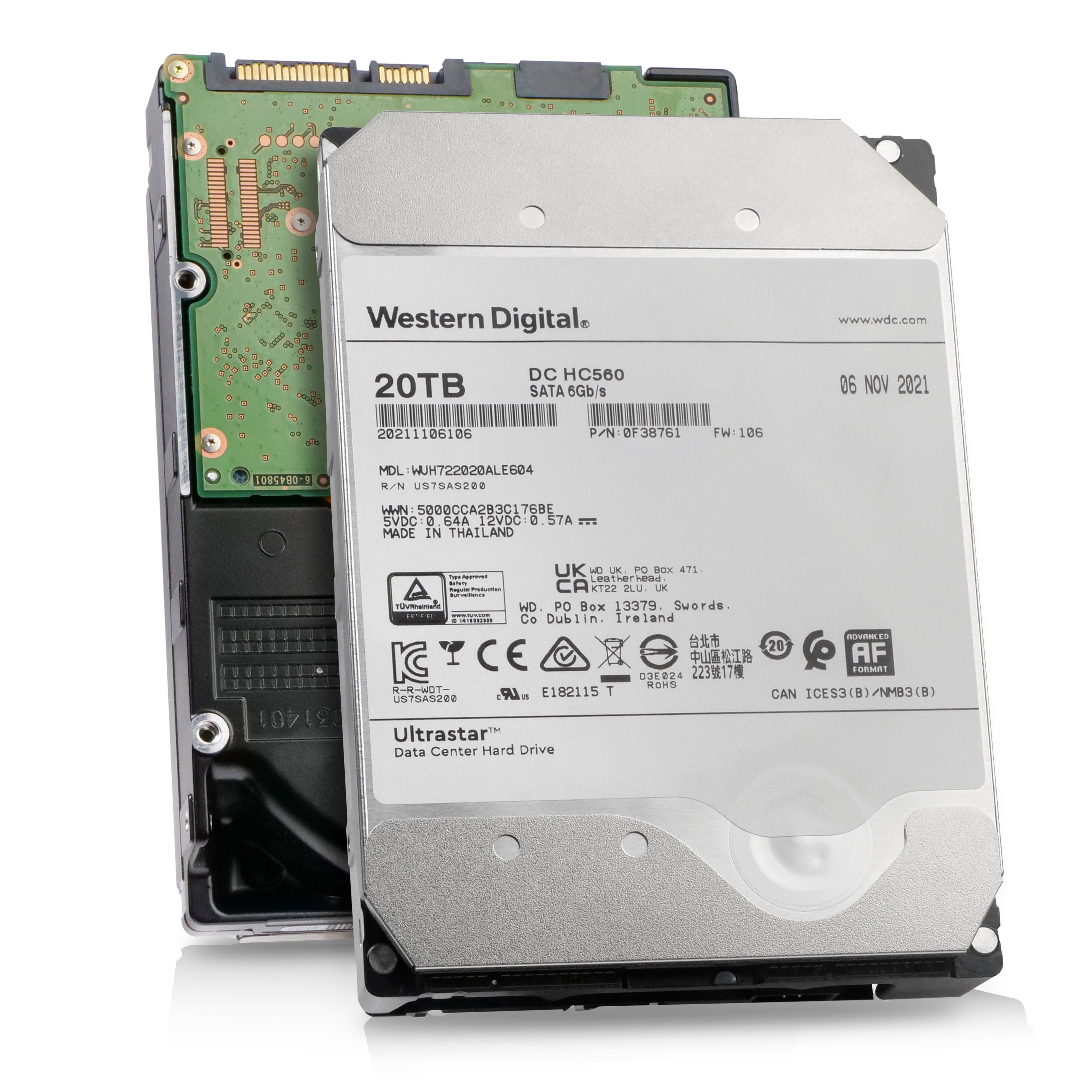 Western Digital Ultrastar DC HC560 WUH722020ALE604 0F38761 20TB 7.2K RPM SATA 6Gb/s 512e 3.5in Refurbished HDD