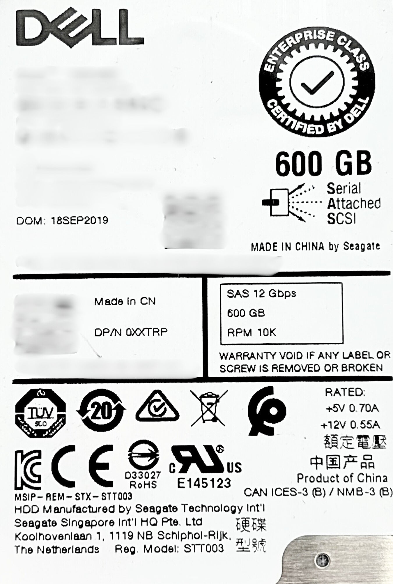 Dell 0XXTRP 600GB 10K SAS 2.5" 12G