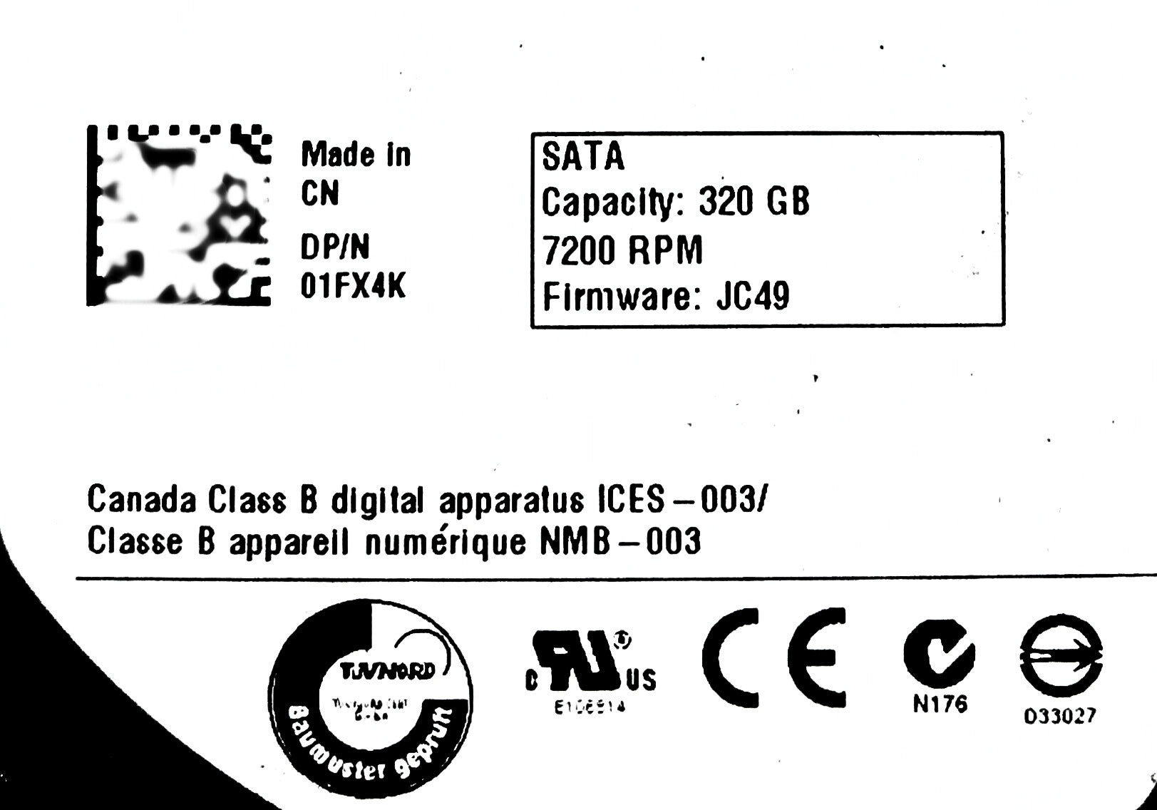 Dell 1FX4K 320GB 7.2K SATA 3.5 6G ST3320413AS