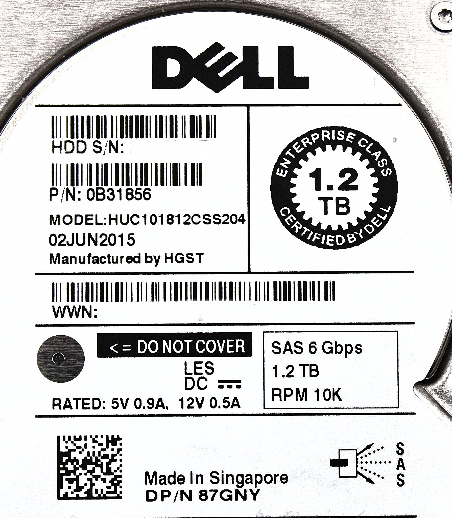 Dell 87GNY 1.2TB 10K SAS 2.5 6G 512n 128mb HUC101812CSS204 / 0B31856