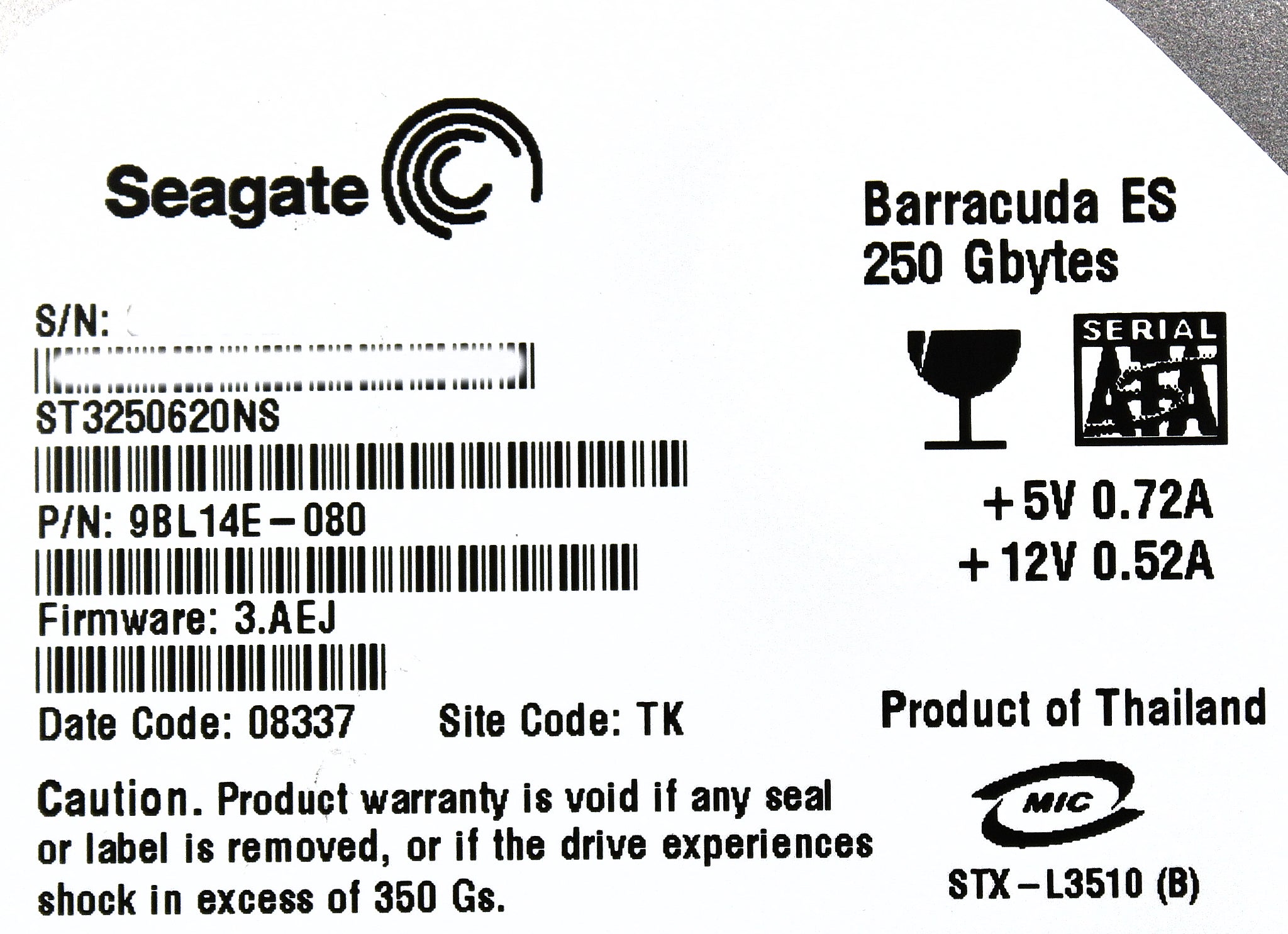 Dell 9BL14E-080 250GB 7.2K SATA 3.5 3AEJ EQL