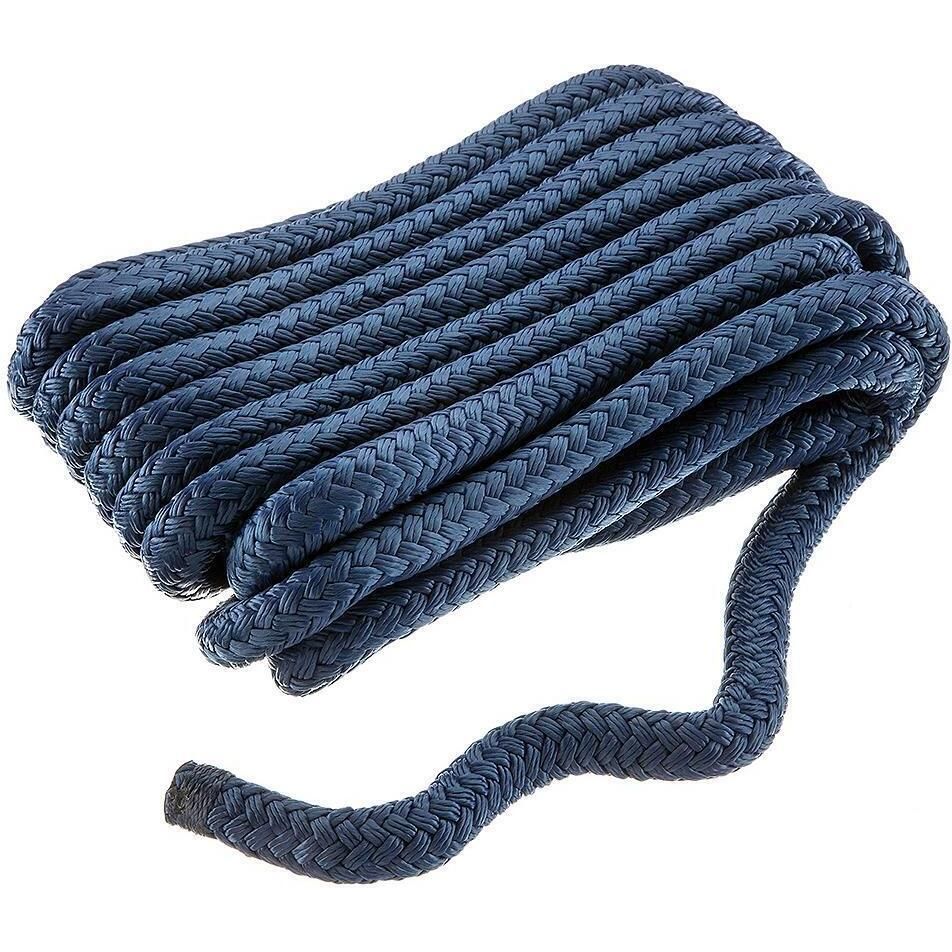 Seachoice Double-Braid Nylon Dock Line w/ Eye Splice, Pre-Shrunk, Heat Stabilized, 5/8 In. x 20 Ft., Navy