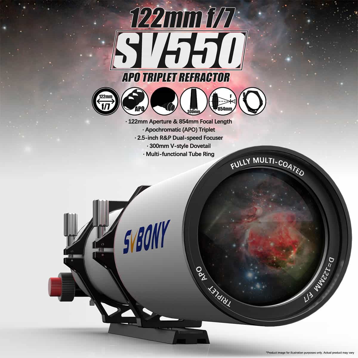 Telescopio refractor APO para fotografía de cielo profundo SV550 122 | Svbony