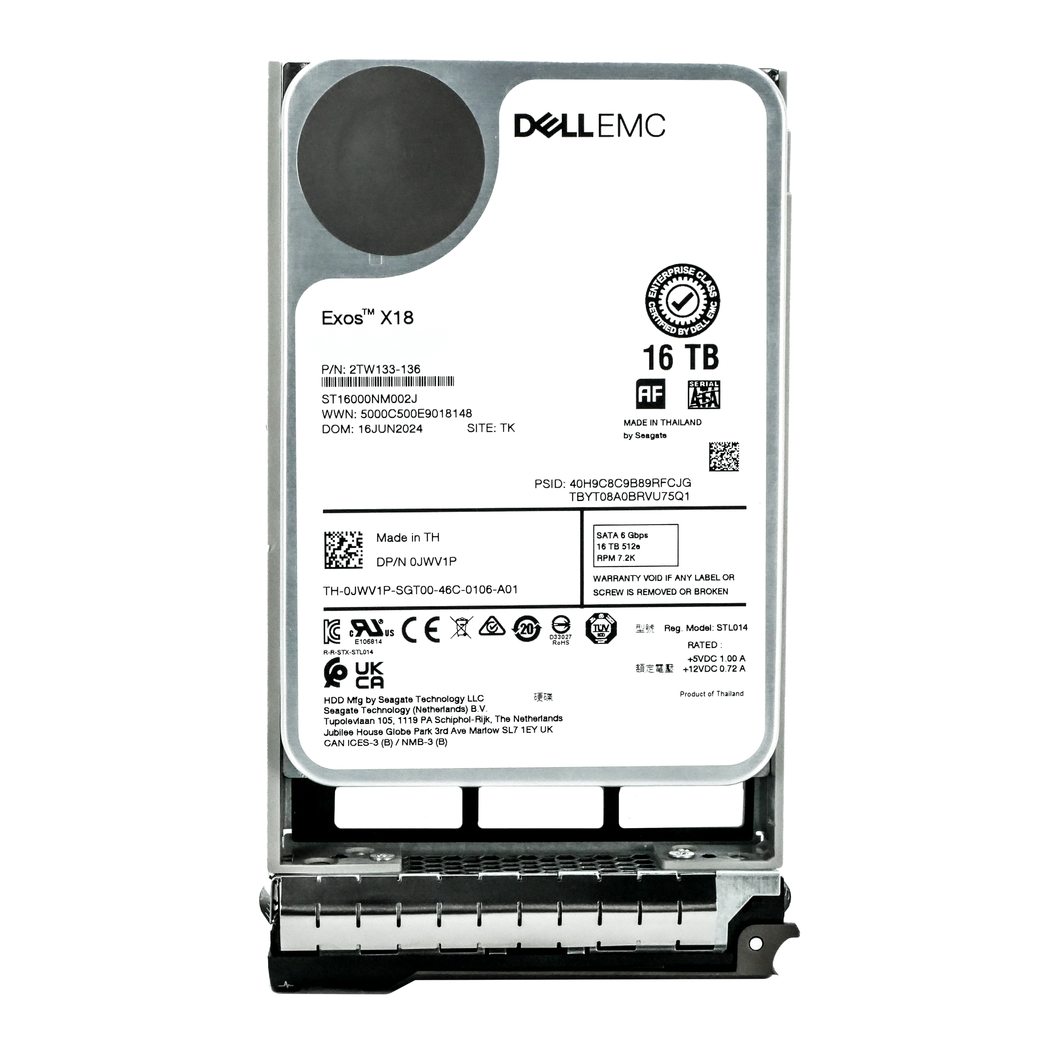 Dell G13 0JWV1P 16TB 7.2K RPM SATA 6Gb/s 512e 3.5in Refurbished HDD