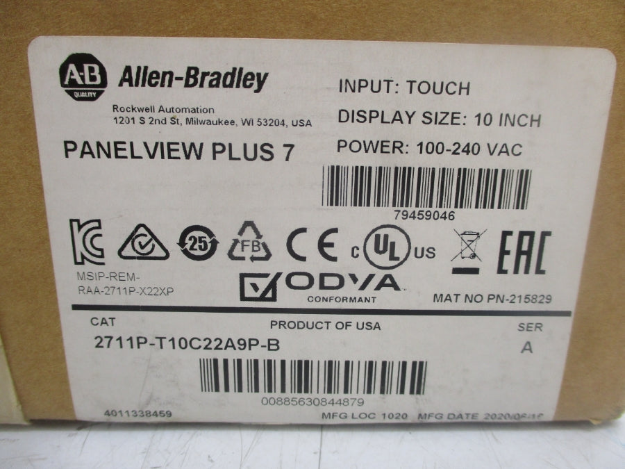 ALLEN BRADLEY 2711P-T10C22A9P-B SER. A 100-240VAC NSFS