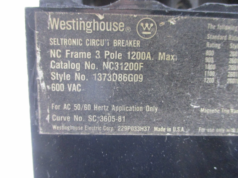 WESTINGHOUSE NC31200F 1373D86G09 600VAC 1200A UNMP