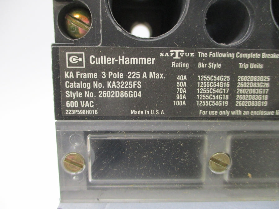 CUTLER HAMMER KA3225FS 2602D86G04 600VAC 225A NSMP