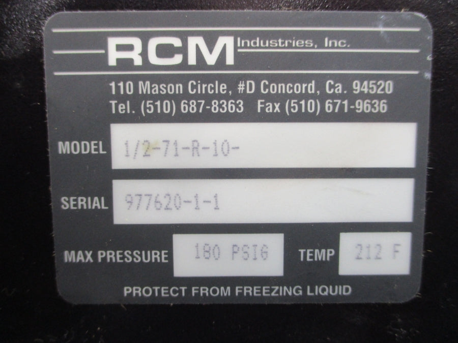 RCM INDUSTRIES 1/2-71-R-10 180PSI 212'F NSNP