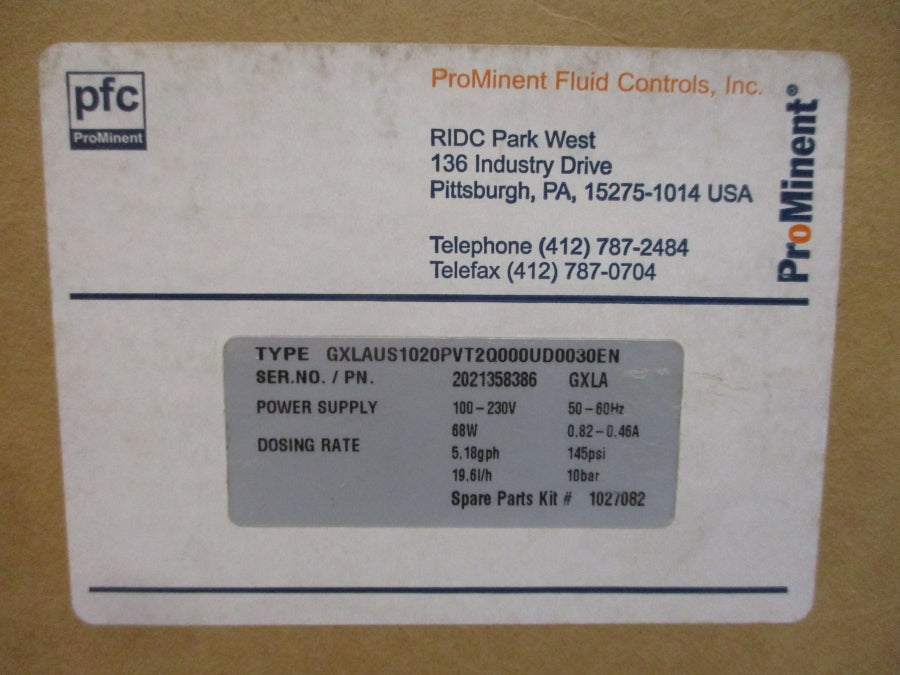 PROMINENT GXLAUS1020PVT2Q000UD0030EN 100-230V 0.82-0.46A 145PSI NSMP