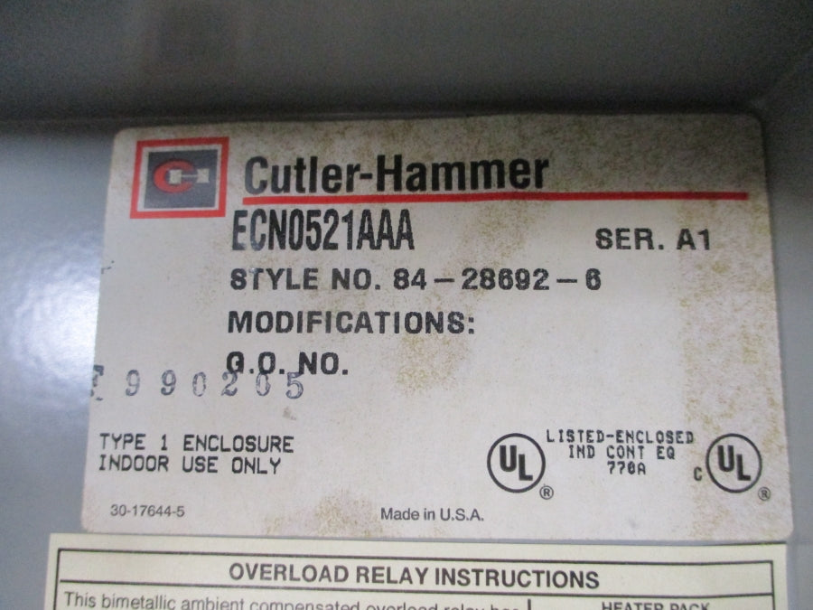 CUTLER HAMMER ECN0521AAA SER. A1 110/120VAC 45A NSMP