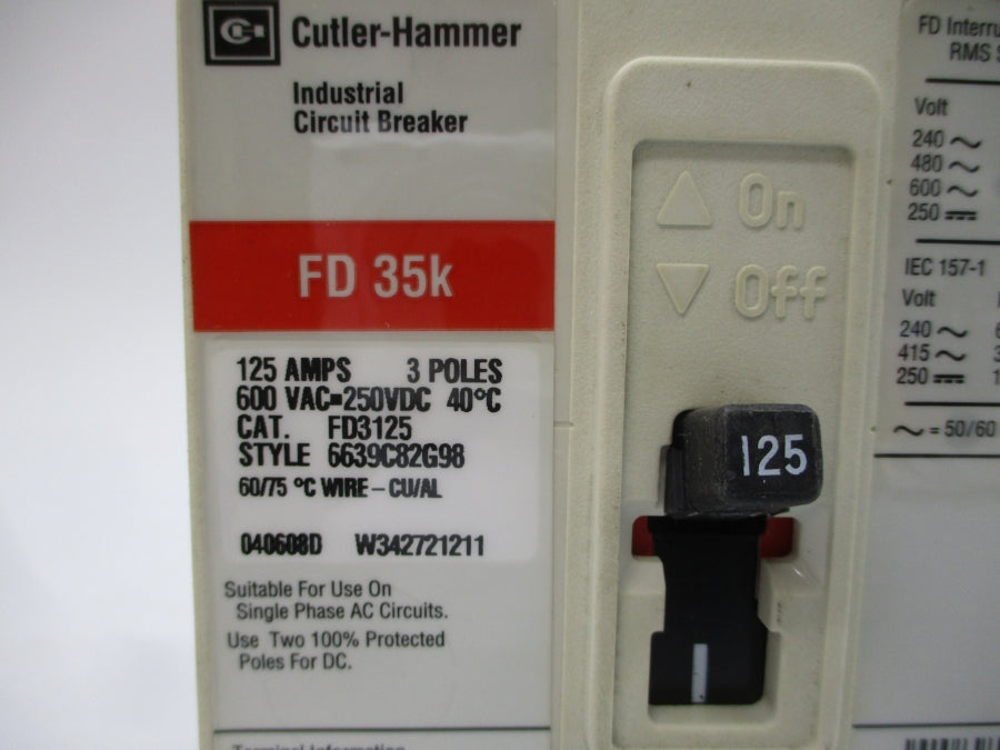 CUTLER HAMMER FD3125 6639C82G98 SER. C 600VAC 125A NSMP