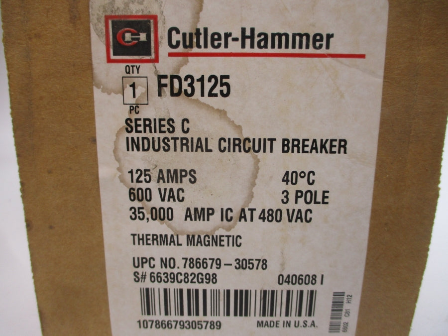CUTLER HAMMER FD3125 6639C82G98 SER. C 600VAC 125A NSMP