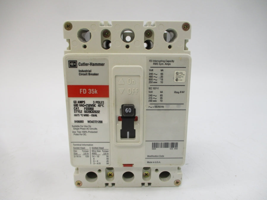 CUTLER HAMMER FD3060 6639C82G92 SER. C 600VAC 60A NSMP