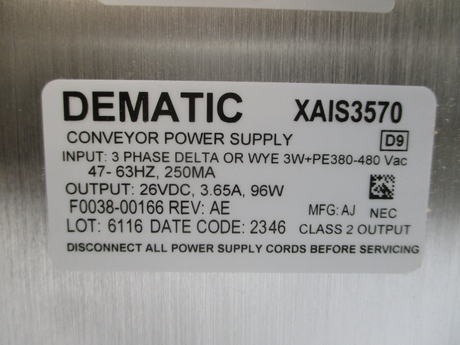 DEMATIC XAIS3570 F0038-00166 380-480VAC 3.65A REV. AE NSMP