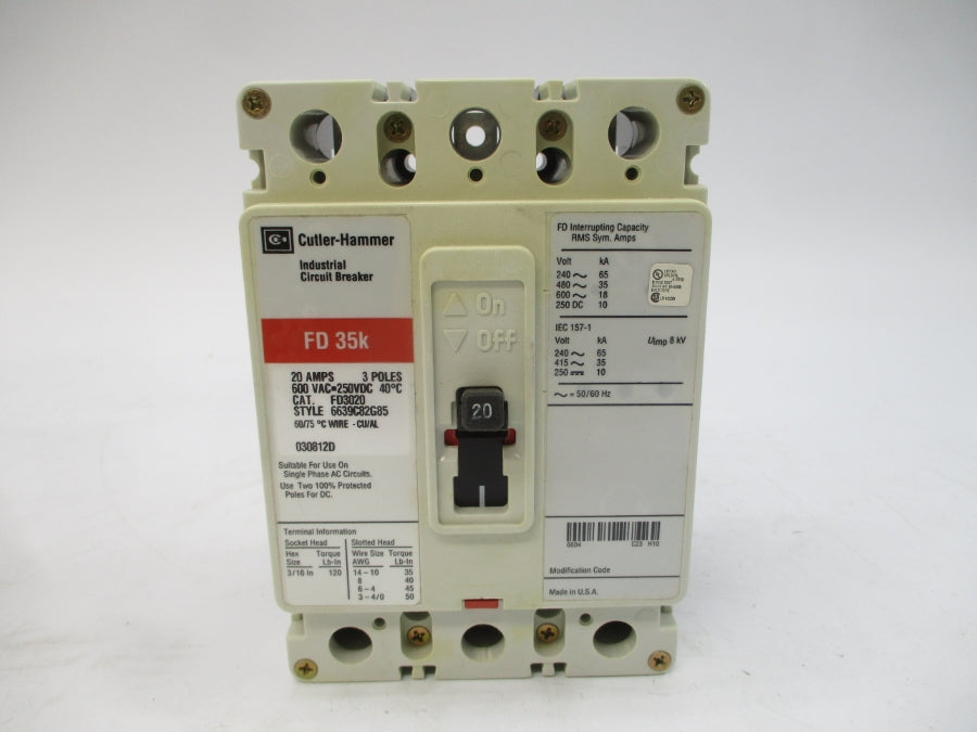 CUTLER HAMMER FD3020 6639C82G85 SER. C 600VAC 20A NSMP