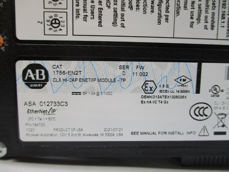 ALLEN BRADLEY 1756-EN2T SER. D F/W 11.002 5.1VDC 1.0A NSMP