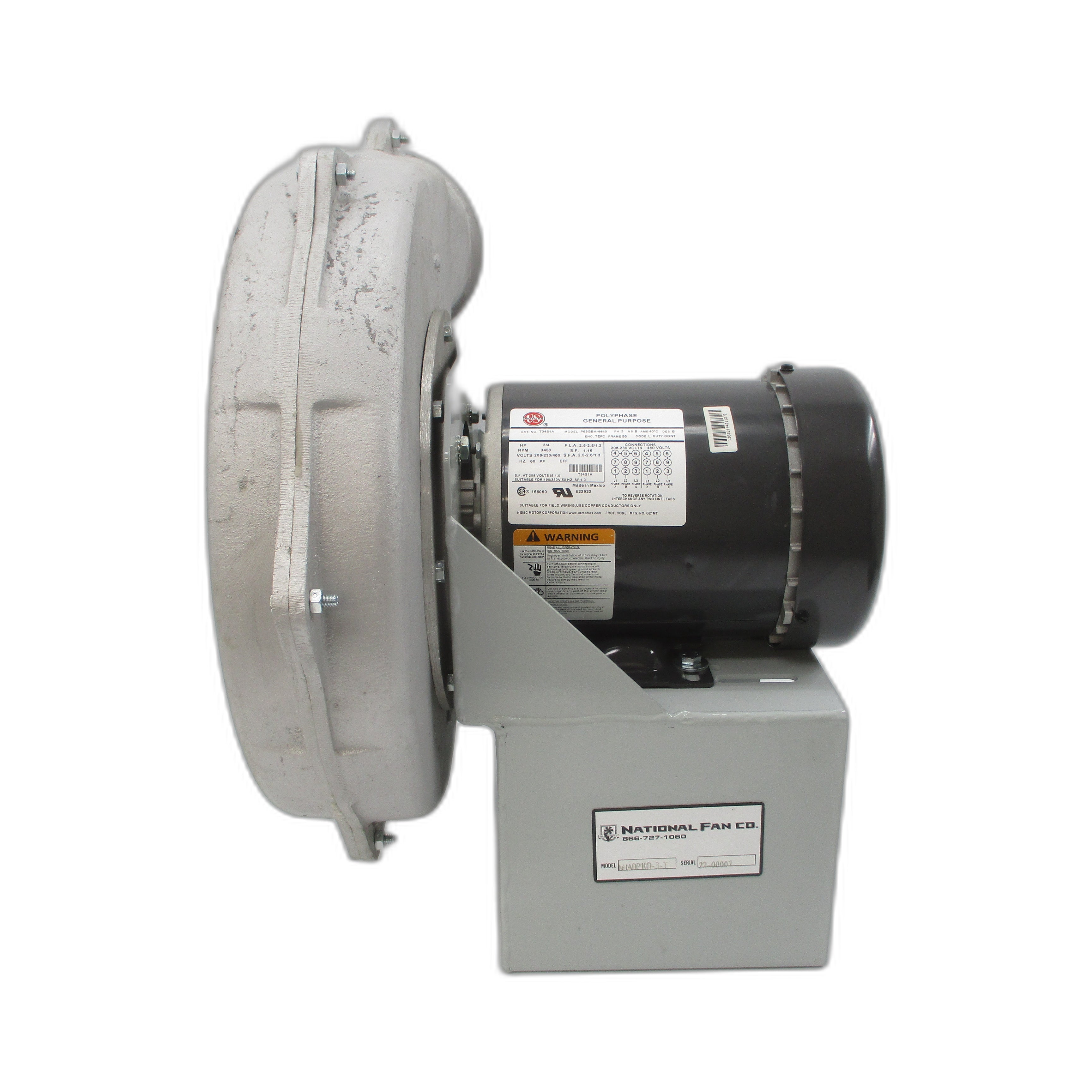 NATIONAL FAN NHADP10D-3-T T34S1A P63GBA-4440 208-230/460V 2.5-2.5/1.2A NSNP