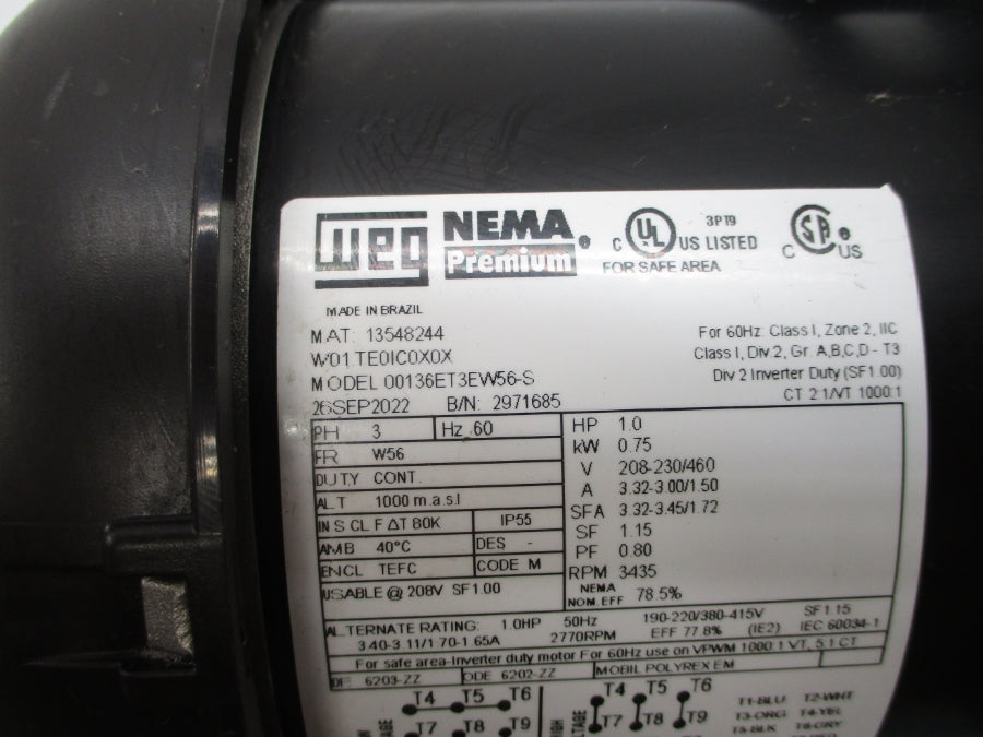 NEW YORK BLOWER 105 00136ET3EW56-S 208-230/460V 3.32-3.00/1.50A NSNP