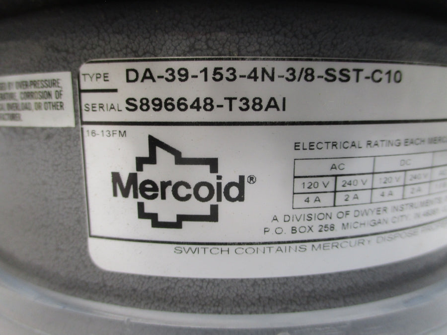 MERCOID DA-39-153-4N-3/8-SST-C10 120/240VAC 4A 50-150'F NSNP