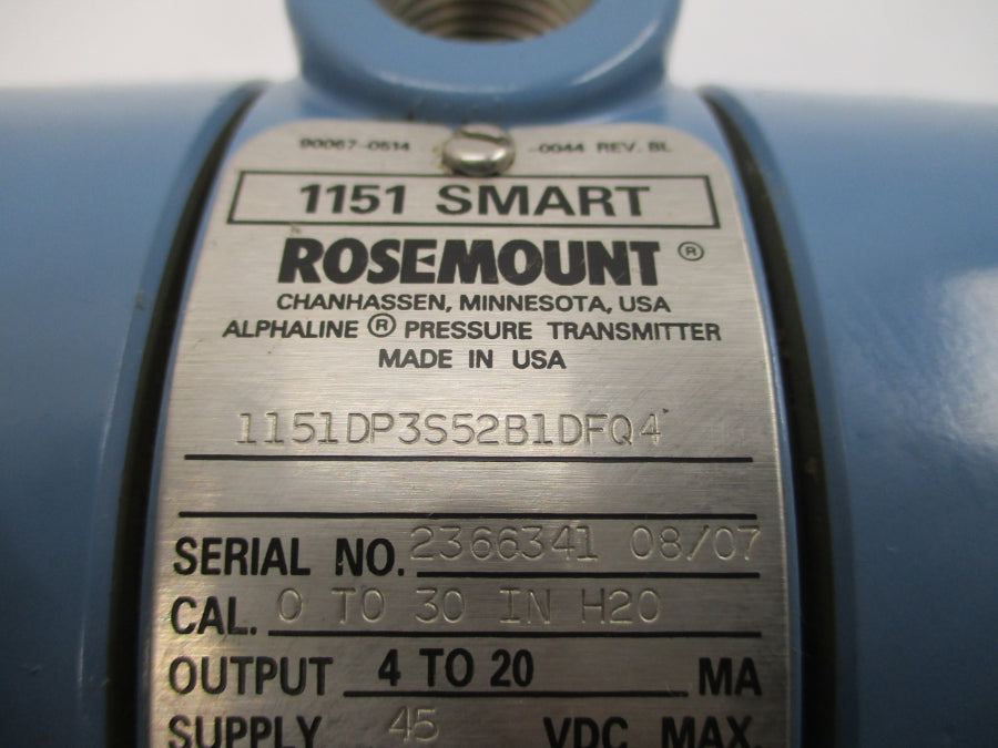 ROSEMOUNT 1151DP3S52B1DFQ4 45VDC 2000PSI NSNP