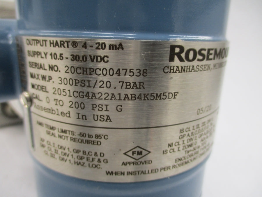 ROSEMOUNT 2051CG4A22A1AB4K5M5DF 10.5-30.0VDC 300PSI NSNP