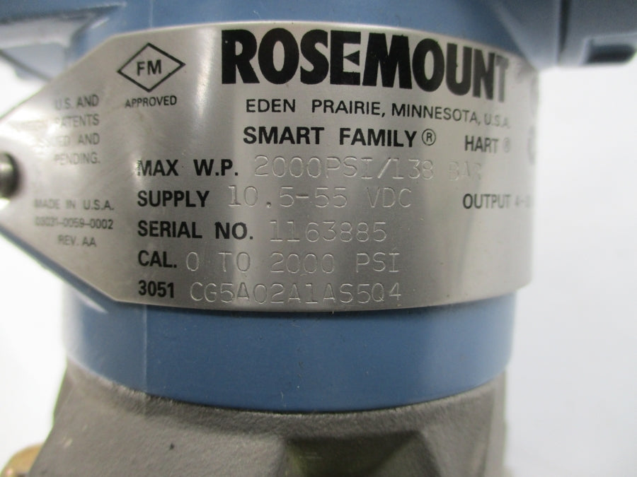 ROSEMOUNT 3051CG5A02A1AS5Q4 10.5-55VDC 2000PSI NSNP