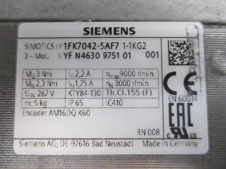 SIEMENS 1FK7042-5AF71-1KG2 267V 2.2/1.75A NSNP
