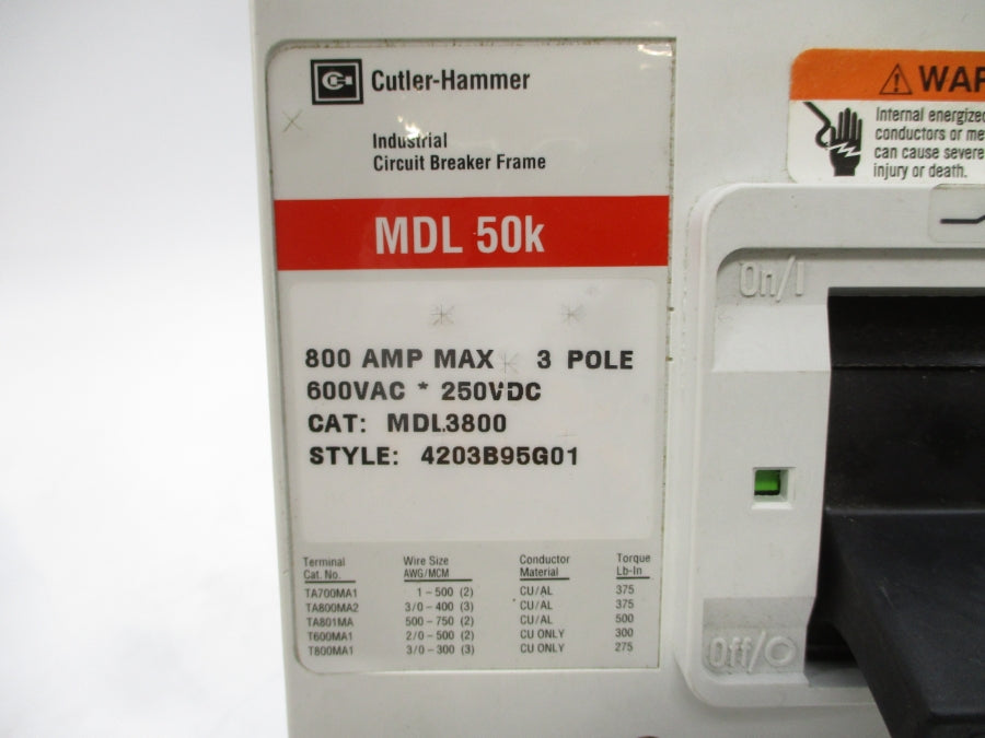 CUTLER HAMMER MDL3800 4203B95G01 SER. C 600VAC 800A NSMP