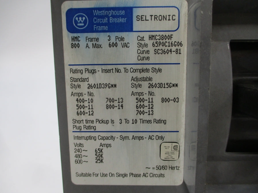 WESTINGHOUSE HMC3800F 6590C16G06 600VAC 800A NSNP
