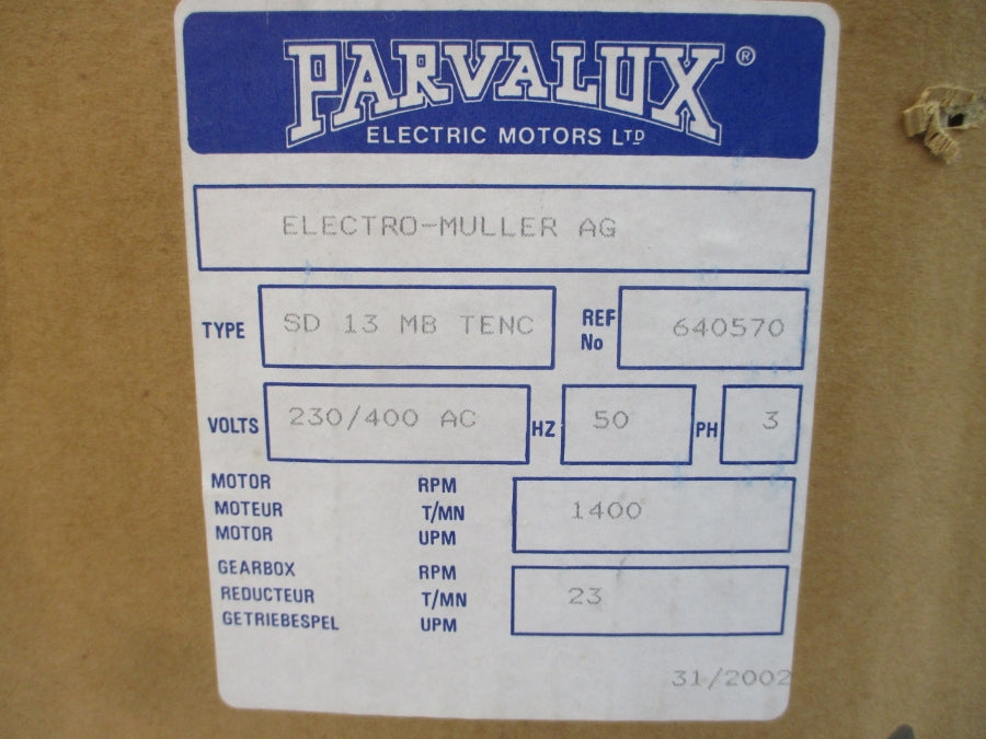 PARVALUX SD13.MB/TENC/640570/02G 230/400VAC 0.8/0.48A NSMP