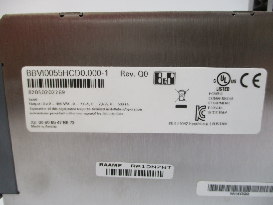 B&R AUTOMATION 8BVI0055HCD0.000-1 480VAC 7.6A REV. Q0 REMAN