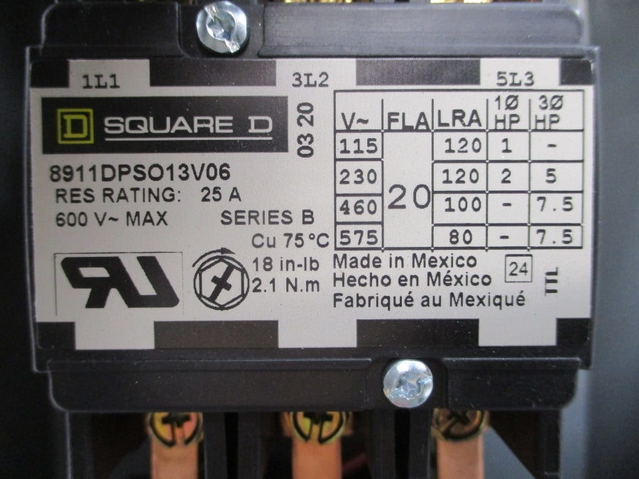 SQUARE D 8911DPSO13V06 SER. B 440/480V 25A UNMP