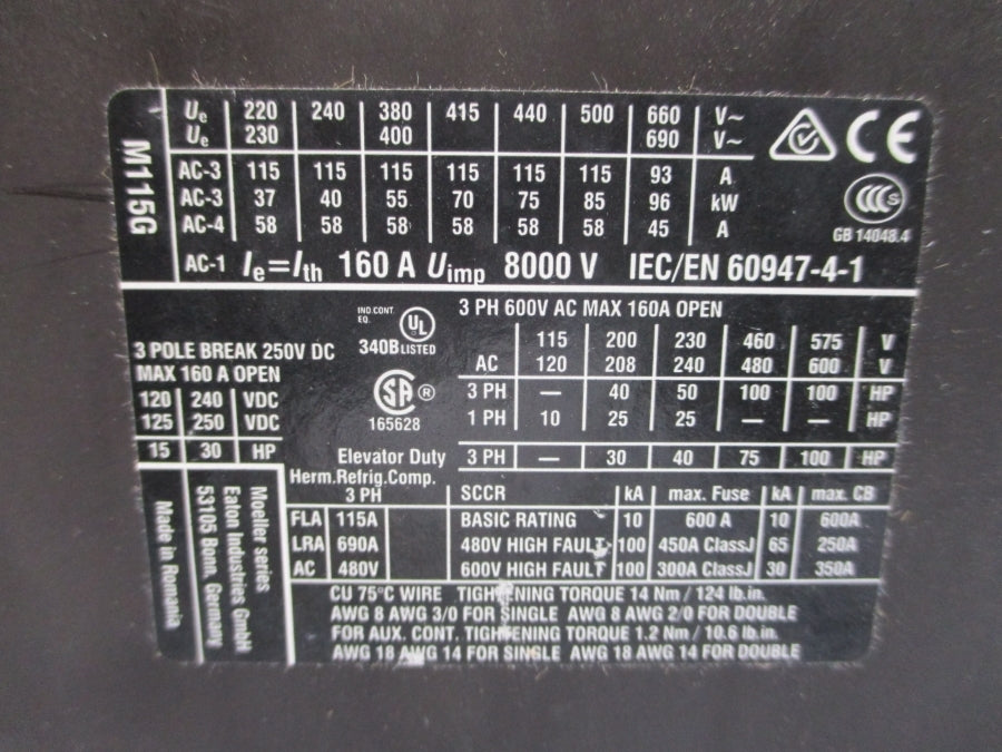 EATON DILM115(RAC240) XTCE115G00B 190-240V 160A NSMP