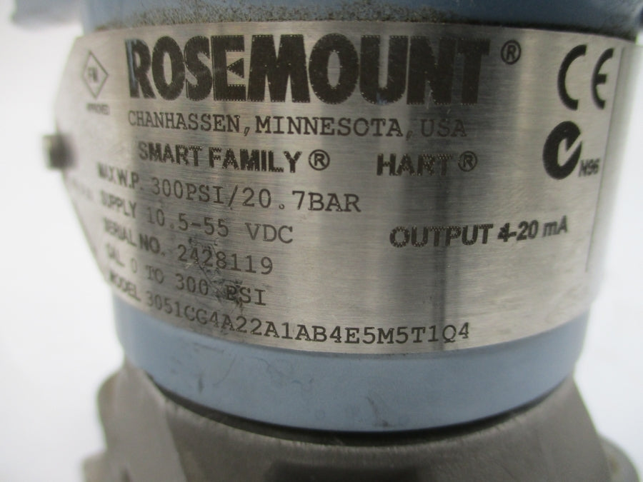 ROSEMOUNT 3051CG4A22A1AB4E5M5T1Q4 10.5-55VDC 300PSI UNMP