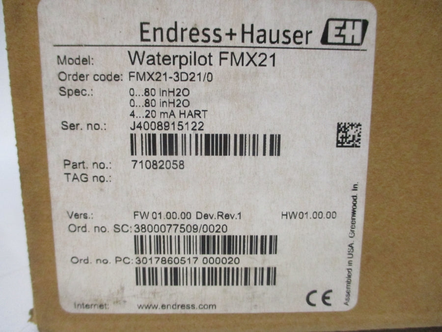 ENDRESS+HAUSER FMX21-3D21/0 71082058 F/W 01.00.00 10.5-35VDC REV. 1 NSMP